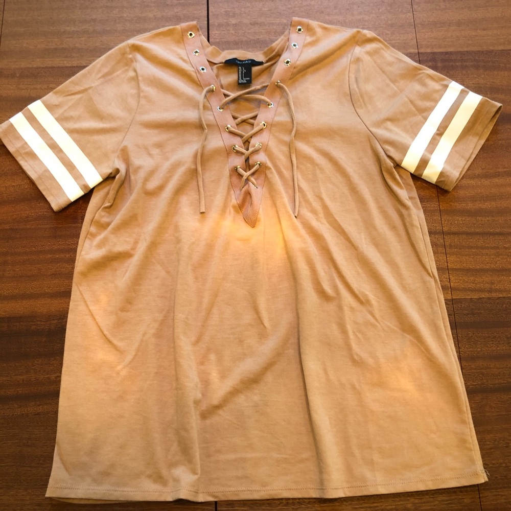 Forever 21 Lace Up Tan T Shirt